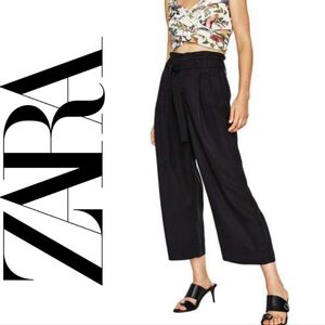 Zara Culotte High Waisted Wide Leg Tie Belted Waist Cropped Pants